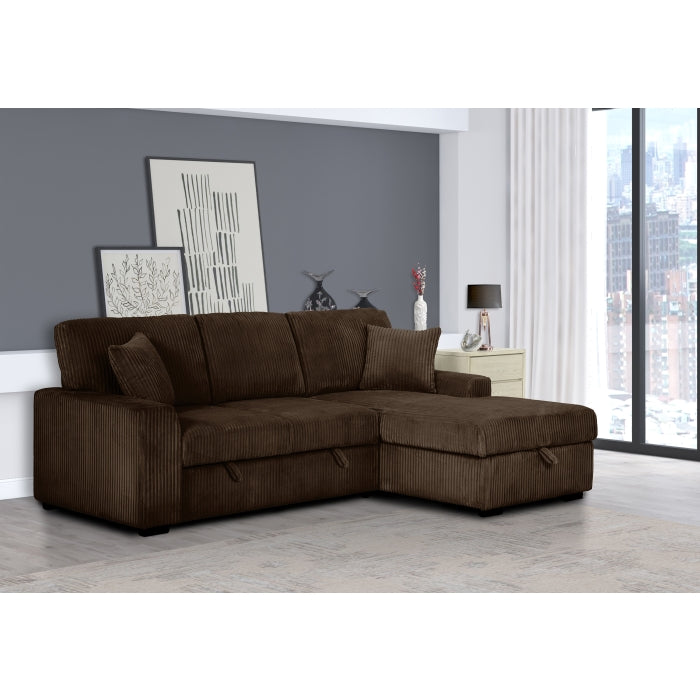 8608 Fabric Pull Out Sectional Sofa & Storage
