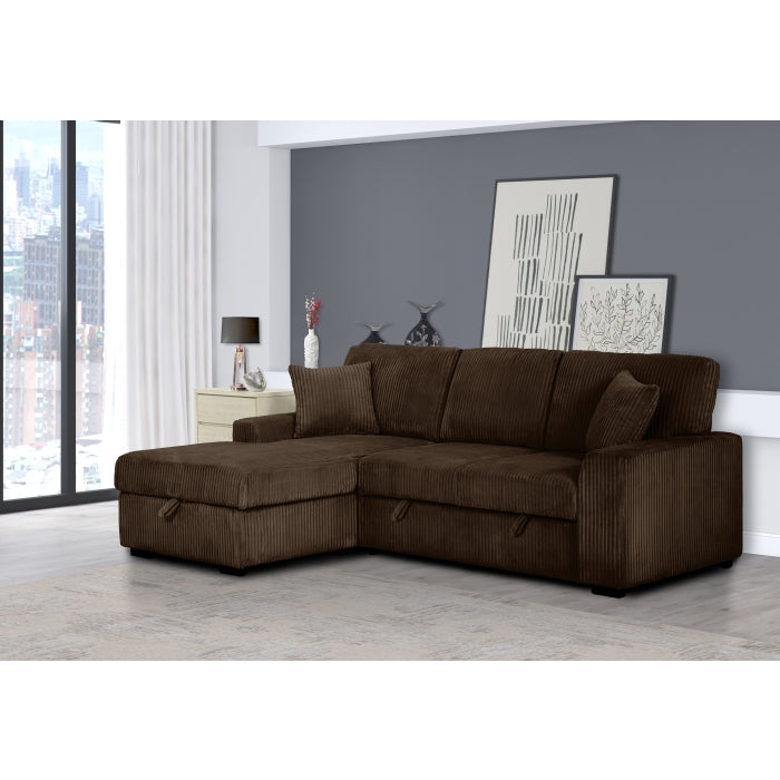 8608 Fabric Pull Out Sectional Sofa & Storage