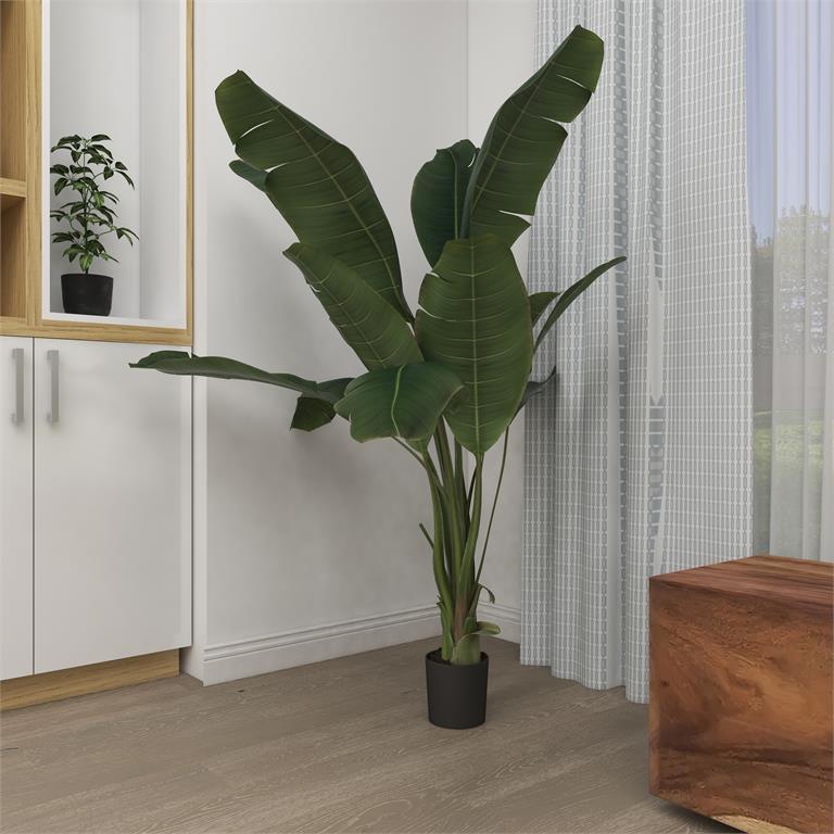 38288 GREEN FAUX FOLIAGE BIRD OF PARADISE ARTIFICIAL TREE WITH REALISTIC LEAVES AND BLACK PLASTIC POT, 47" X 39" X 70"