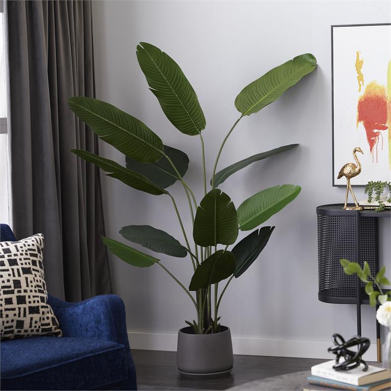 38288 GREEN FAUX FOLIAGE BIRD OF PARADISE ARTIFICIAL TREE WITH REALISTIC LEAVES AND BLACK PLASTIC POT, 47" X 39" X 70"