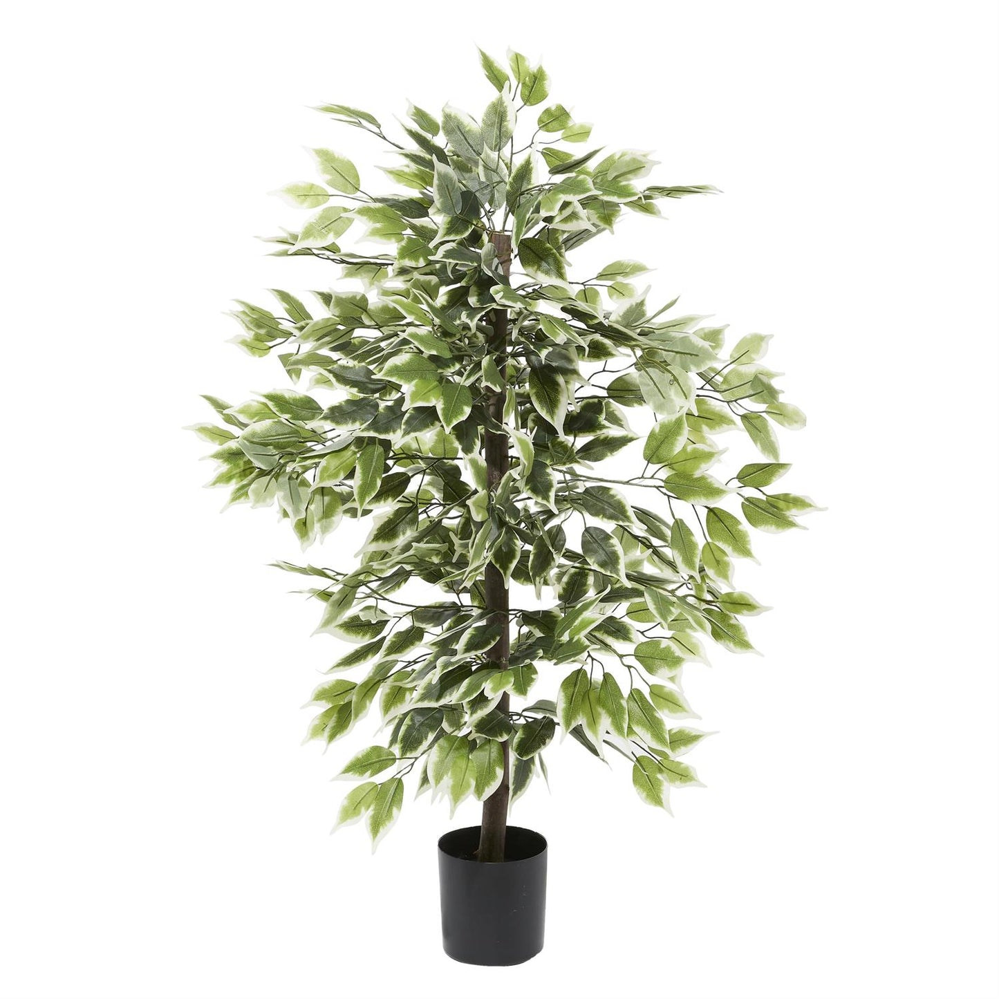 68288 Green Faux Foliage Ficus Artificial Tree with Realistic Leaves and Black Plastic Pot, 23" x 24" x 38"