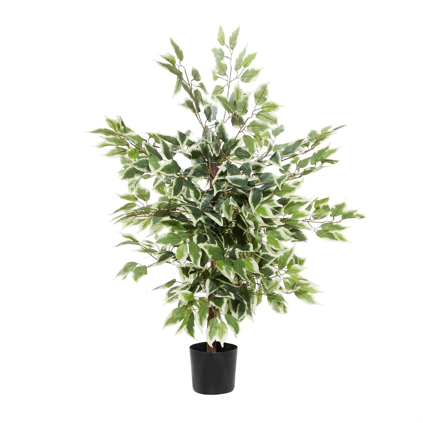 68288 Green Faux Foliage Ficus Artificial Tree with Realistic Leaves and Black Plastic Pot, 23" x 24" x 38"