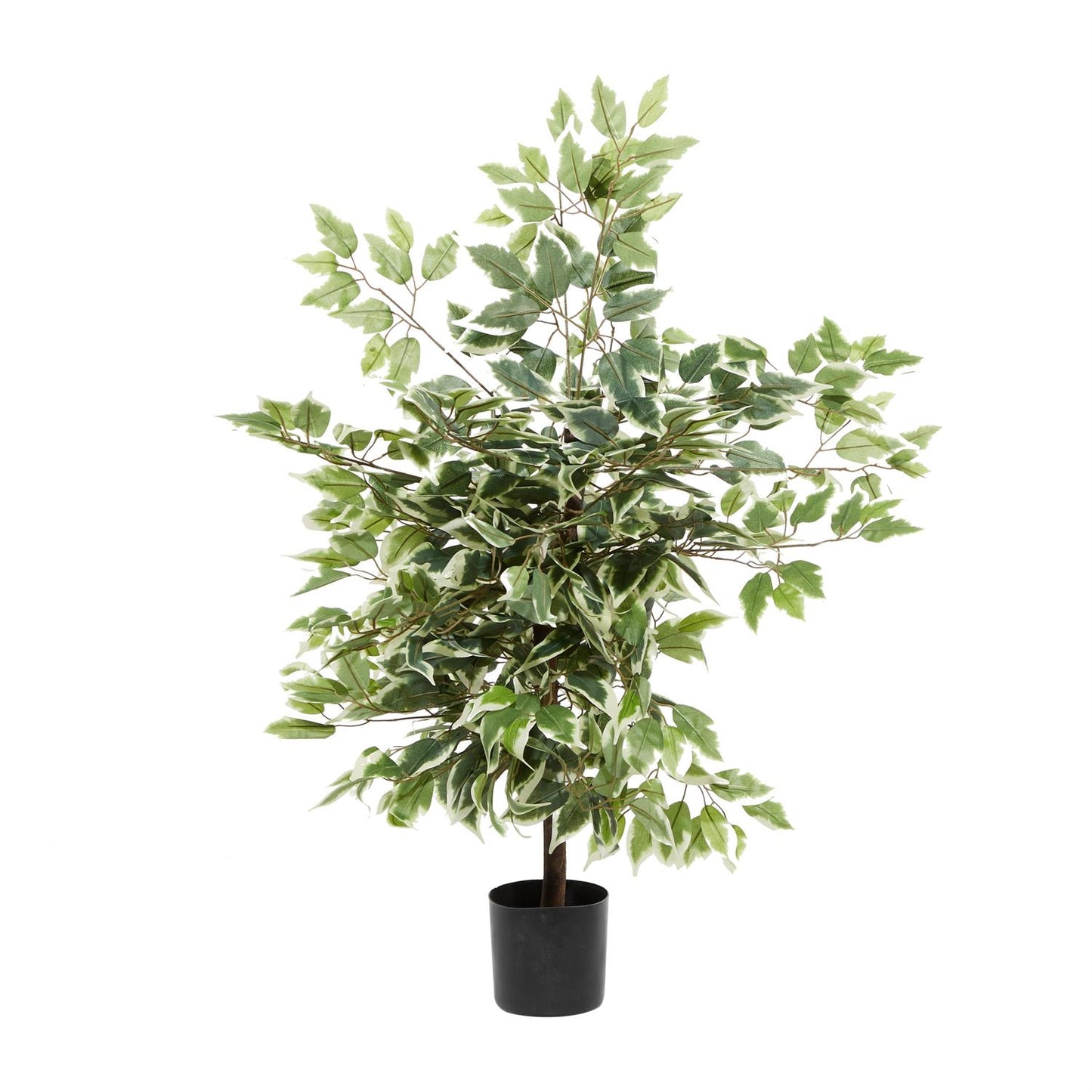 68288 Green Faux Foliage Ficus Artificial Tree with Realistic Leaves and Black Plastic Pot, 23" x 24" x 38"