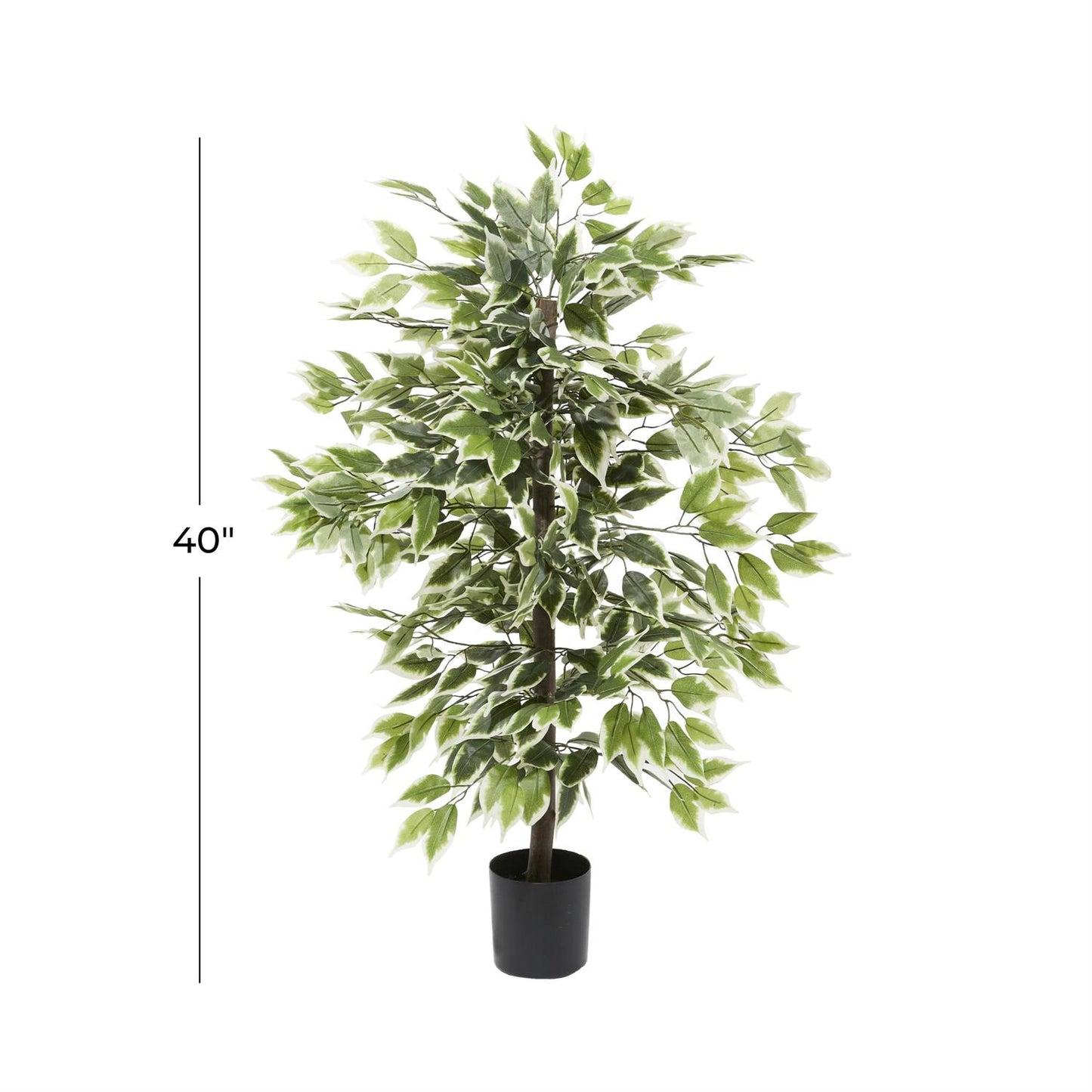 68288 Green Faux Foliage Ficus Artificial Tree with Realistic Leaves and Black Plastic Pot, 23" x 24" x 38"