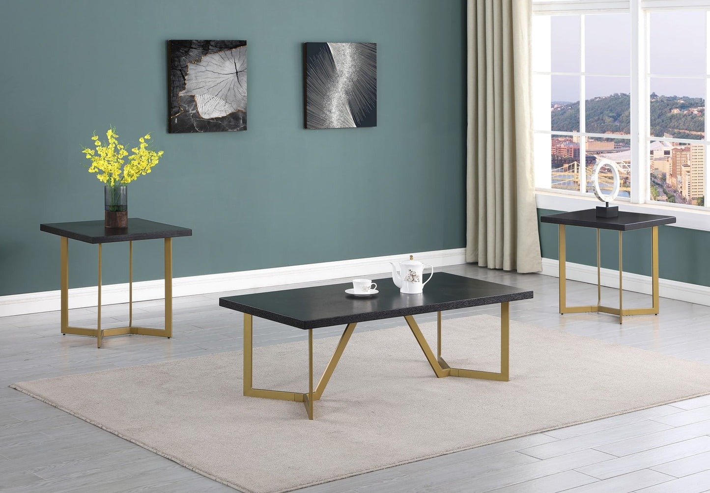 2-1-082TC Black Wood Coffee Table Set