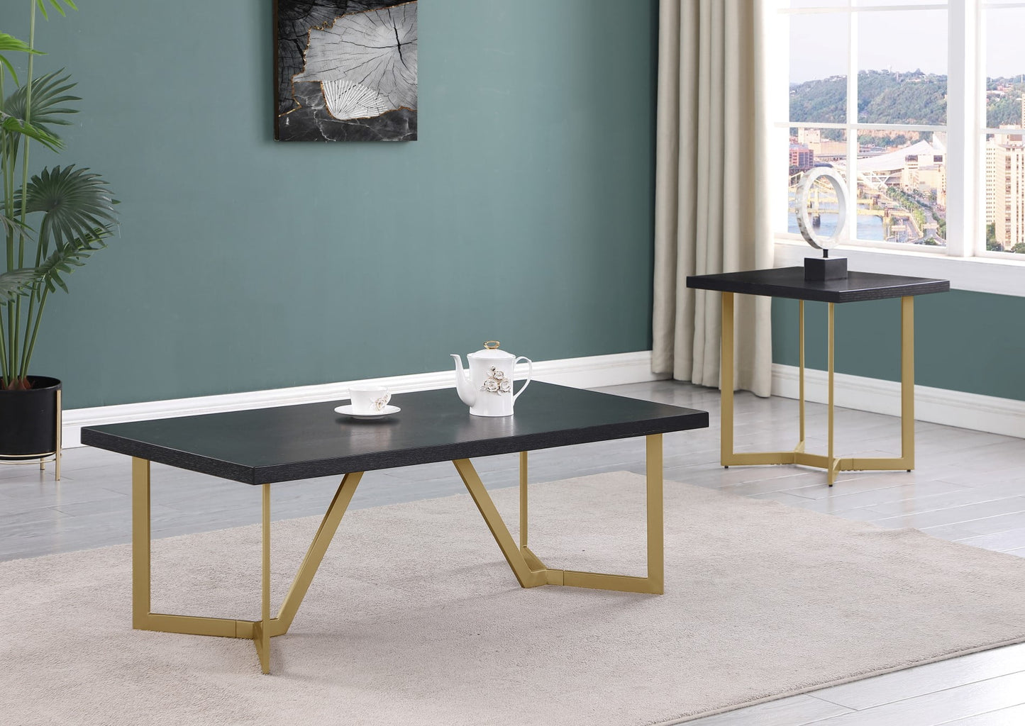 2-1-082TC Black Wood Coffee Table Set
