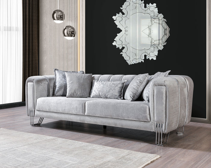 Anatnas Silver Velvet Sofa 89" & Loveseat 69"
