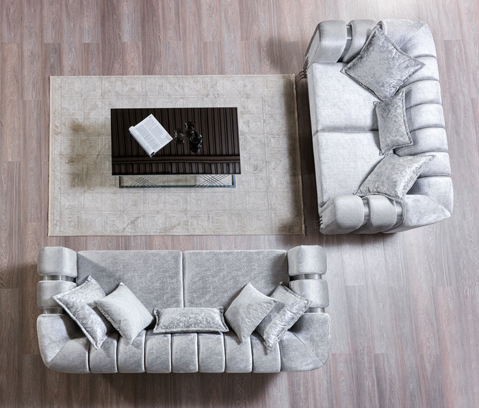 Anatnas Silver Velvet Sofa 89" & Loveseat 69"