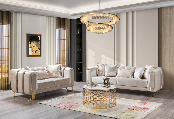Anatnas Ivory Velvet Sofa 89" & Loveseat 69"