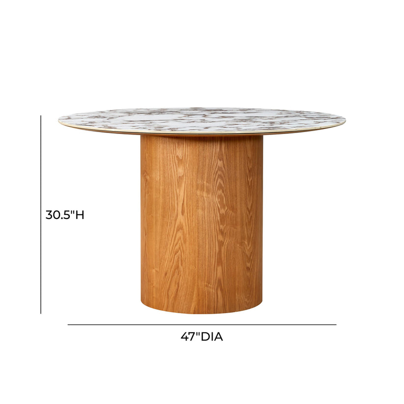 18686D-VOT Aramat Marble Ceramic 47" Round Dinette Table And 94686D-VOT Teragram Performance Boucle Dining Chair