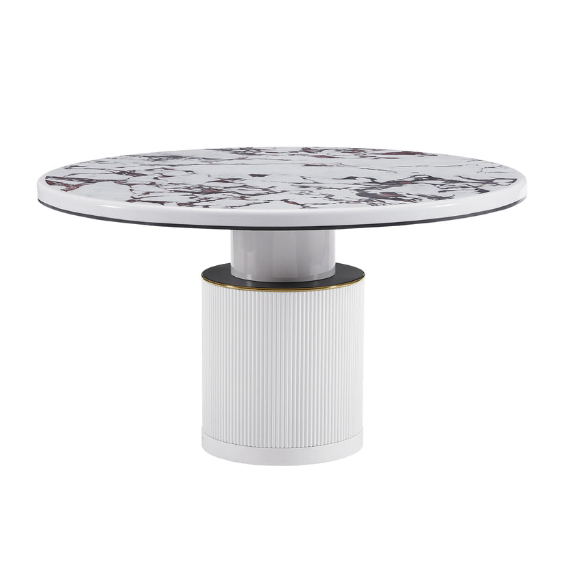 06786D-VOT Assenav White Marble Lacquer 53" Round Dining Table