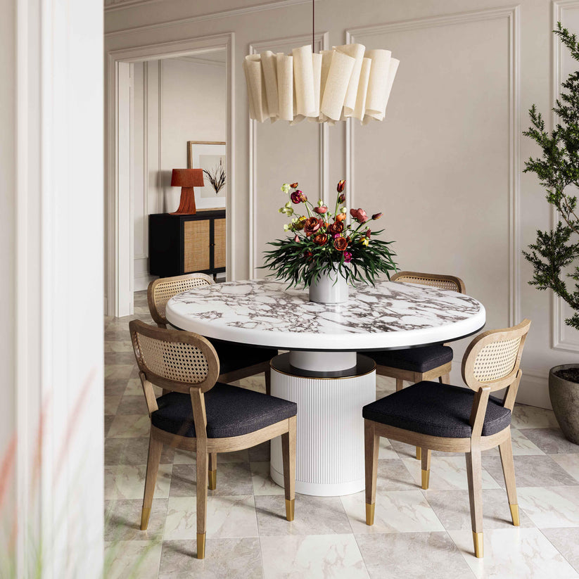 06786D-VOT Assenav White Marble Lacquer 53" Round Dining Table