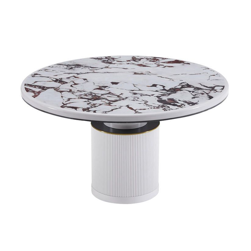 06786D-VOT Assenav White Marble Lacquer 53" Round Dining Table
