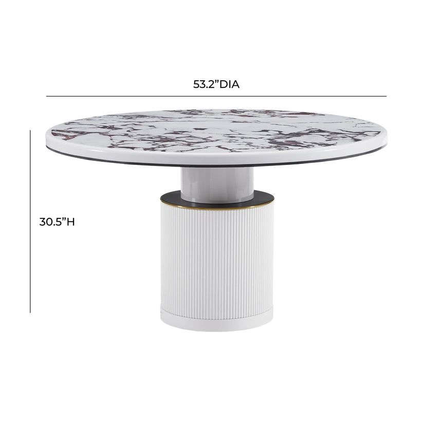 06786D-VOT Assenav White Marble Lacquer 53" Round Dining Table