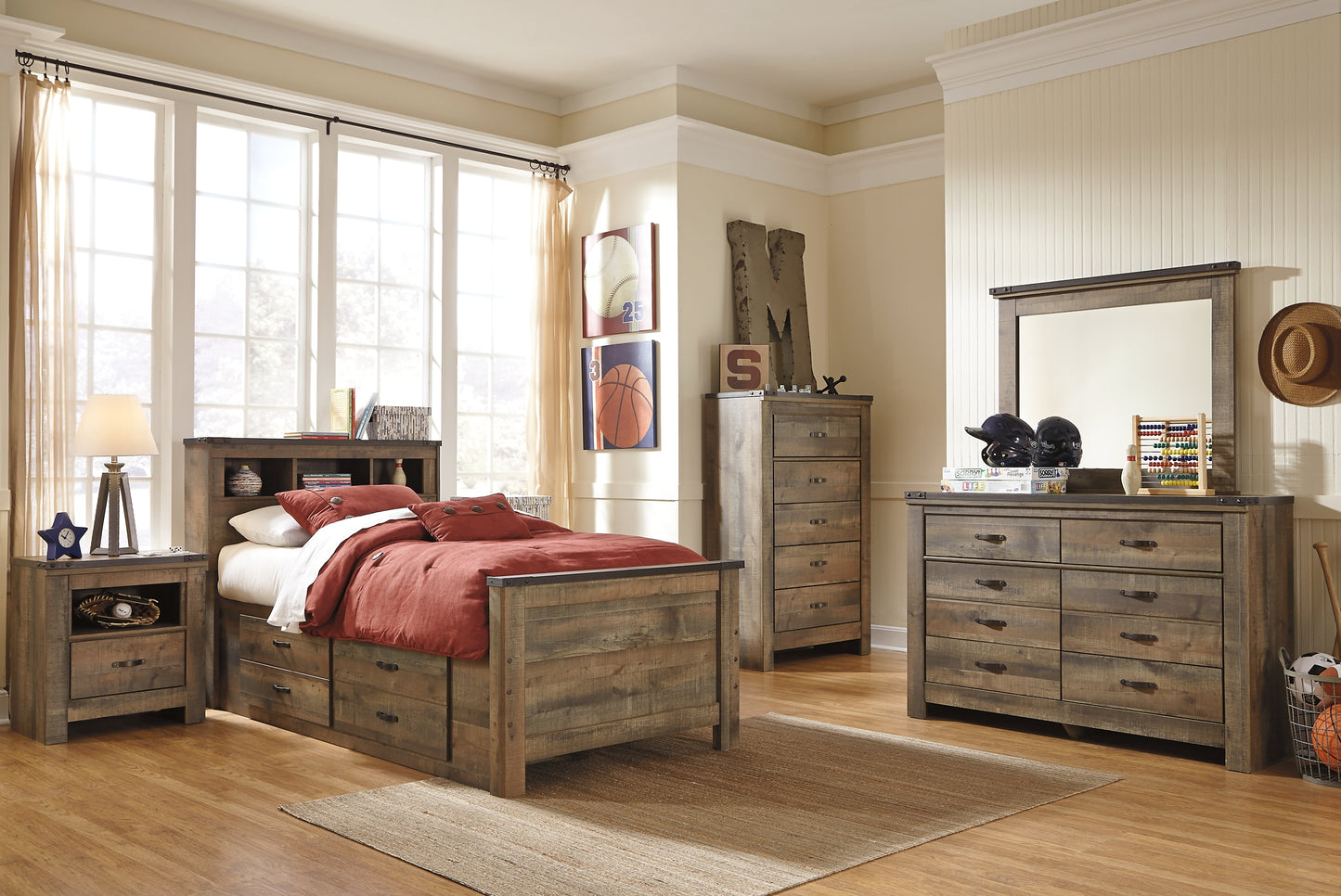 Trinell Bookcase Bed With 2 Storage Drawers