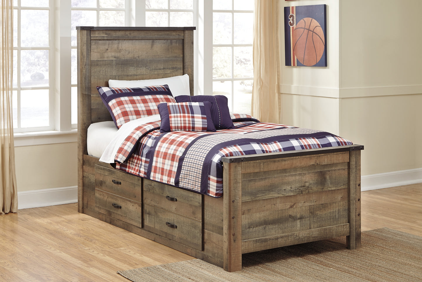 Trinell Panel Bed With 2 Storage Drawers