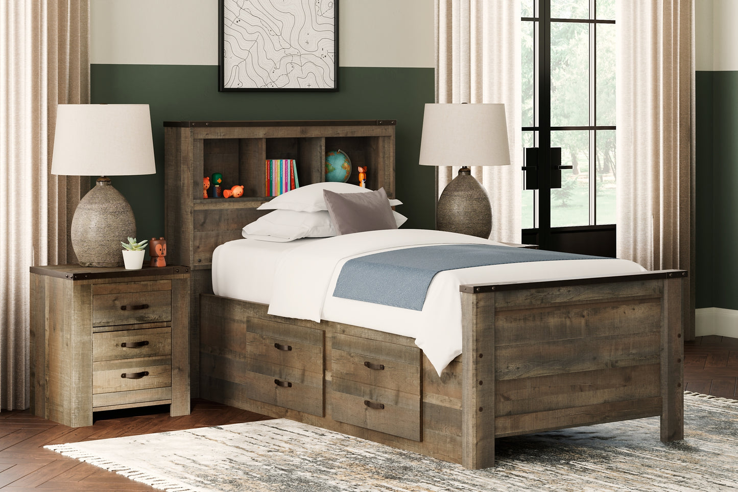 Trinell Bookcase Bed With 2 Storage Drawers