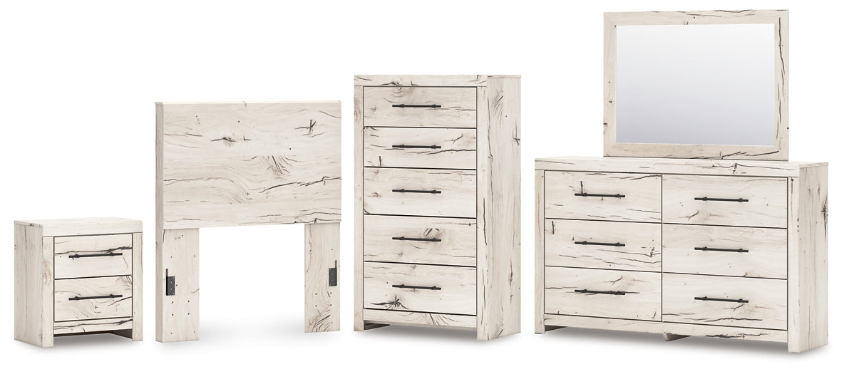 Lawroy Twin Panel Headboard with Mirrored Dresser, Chest and Nightstand