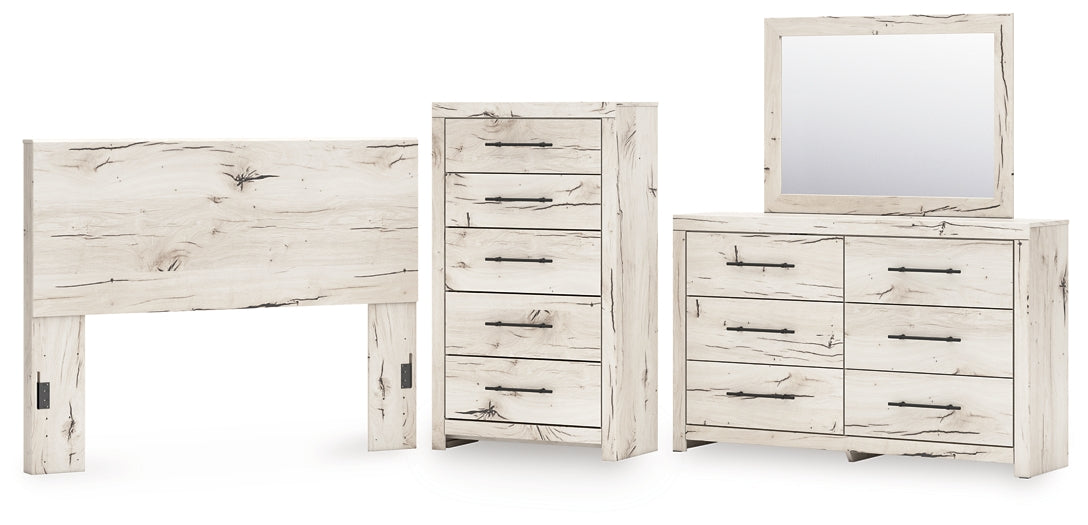 Lawroy Queen Panel Headboard with Mirrored Dresser and Chest