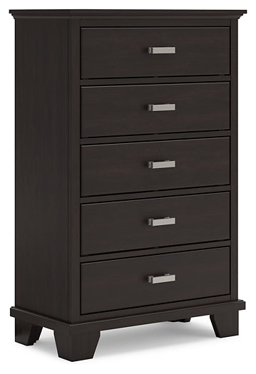 Covetown Queen Panel Bed with Mirrored Dresser, Chest and Nightstand