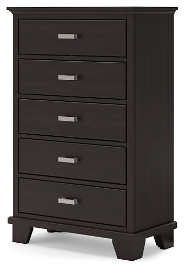 Covetown Queen Panel Bed with Mirrored Dresser, Chest and Nightstand
