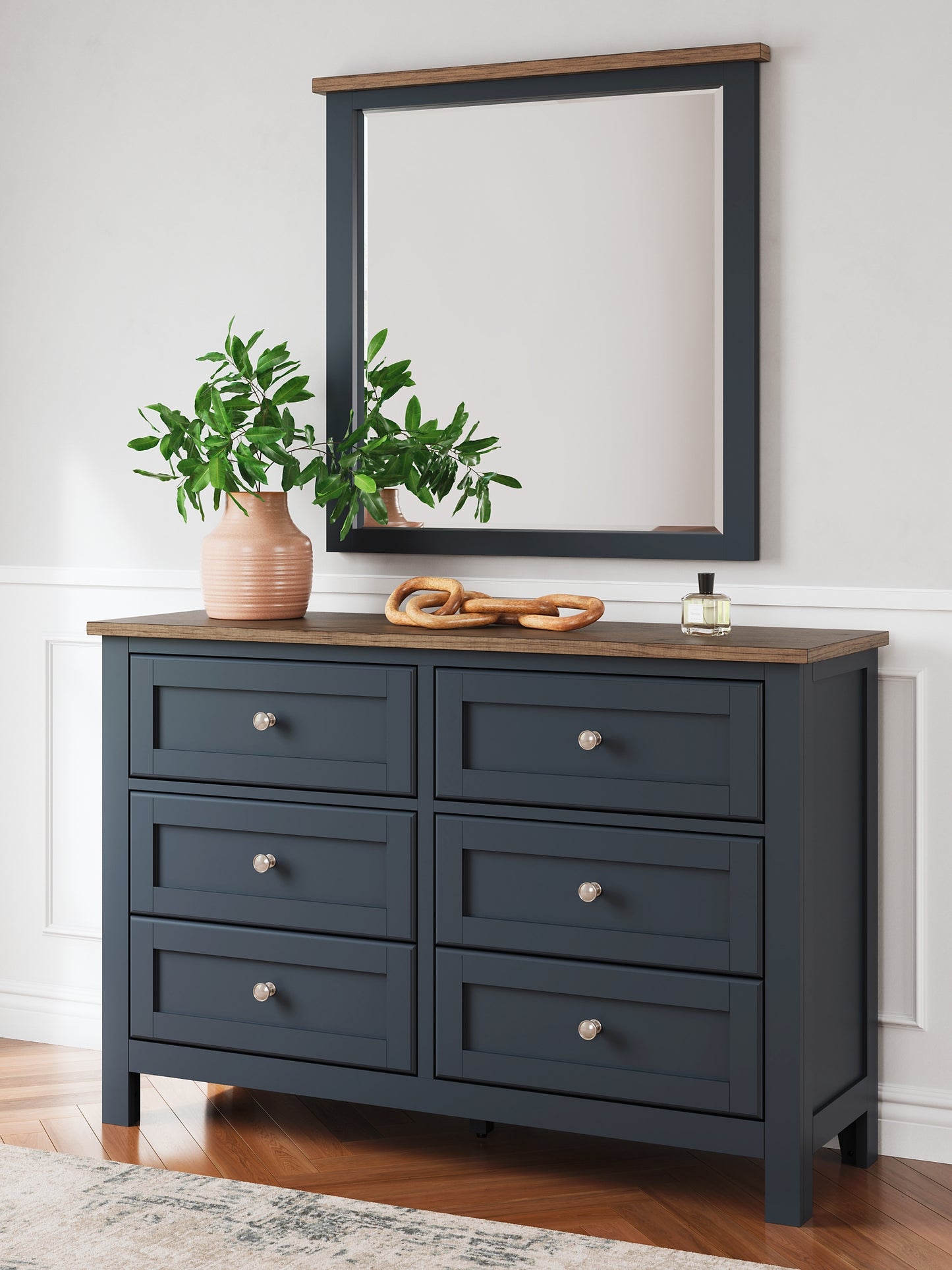 Landocken Twin Panel Headboard with Mirrored Dresser and Chest