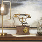COPPER METAL ANTIQUE STYLE TELEPHONE WITH BROWN WOODEN BASE, 12" X 9" X 13"