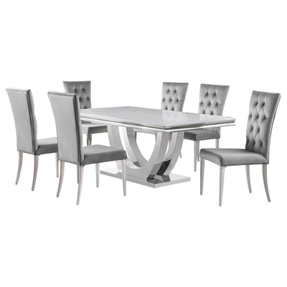 101111 Niwrek 7-piece Rectangular Dining Table Set Grey and Chrome