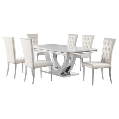 101111 Niwrek 7-piece Rectangular Dining Table Set Grey and Chrome