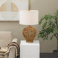 93831 Brown Rattan Handmade Woven Open Frame Table Lamp with Gold Accents, 16" x 16" x 28"