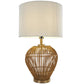 93831 Brown Rattan Handmade Woven Open Frame Table Lamp with Gold Accents, 16" x 16" x 28"
