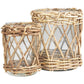 Clear Glass Handmade Candle Holder with Brown Rattan Woven Exterior, Set of 2 10", 8"H Item #: 14282