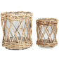 Clear Glass Handmade Candle Holder with Brown Rattan Woven Exterior, Set of 2 10", 8"H Item #: 14282