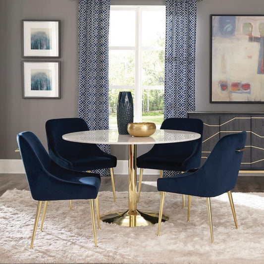 Allek 5-piece Round Marble Top Dining Set White and Gold