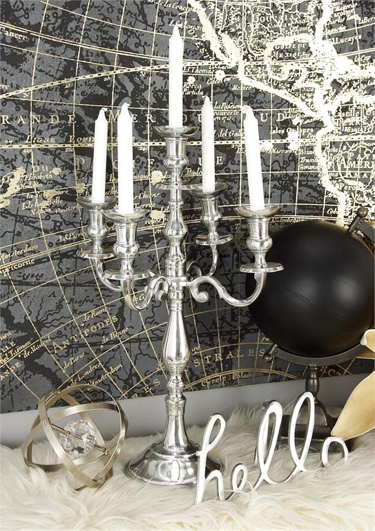 Silver Aluminum Metal Scrolled Candelabra, 16" x 16" x 24"
