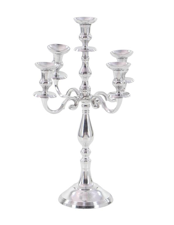 Silver Aluminum Metal Scrolled Candelabra, 16" x 16" x 24"