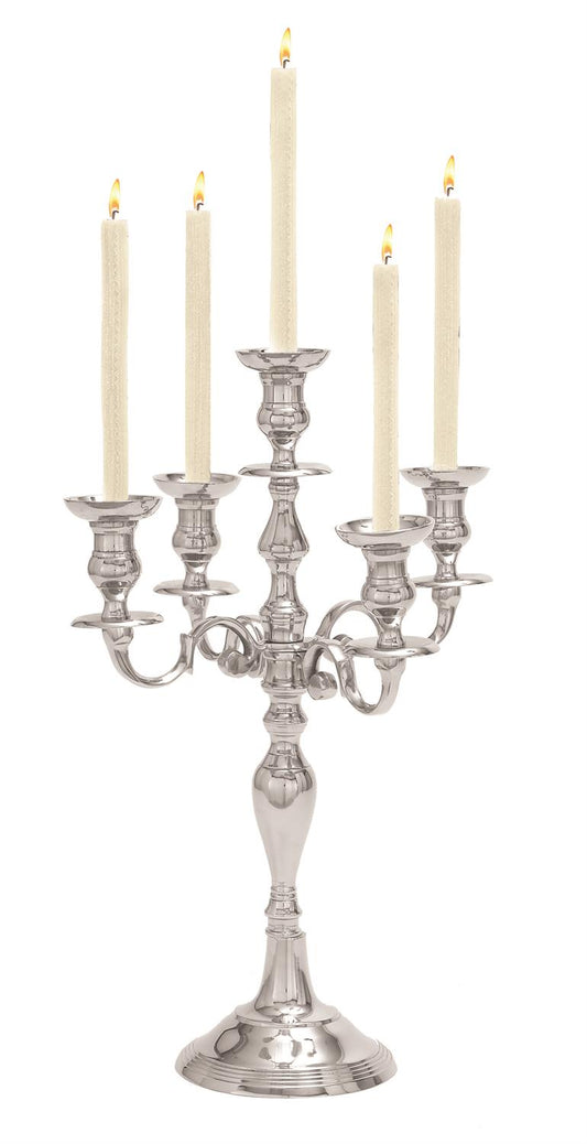 Silver Aluminum Metal Scrolled Candelabra, 16" x 16" x 24"