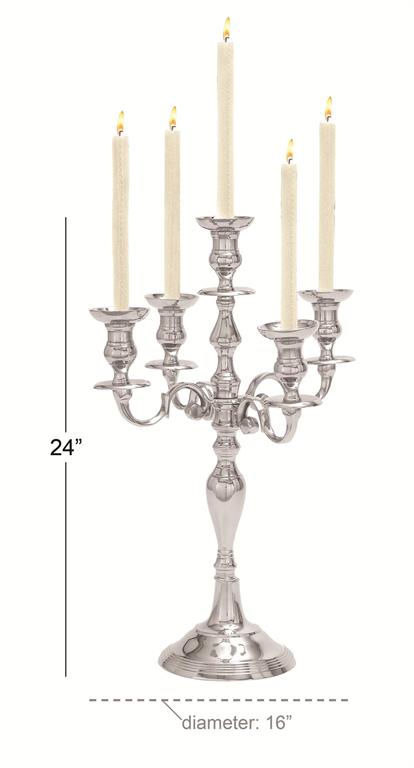 Silver Aluminum Metal Scrolled Candelabra, 16" x 16" x 24"