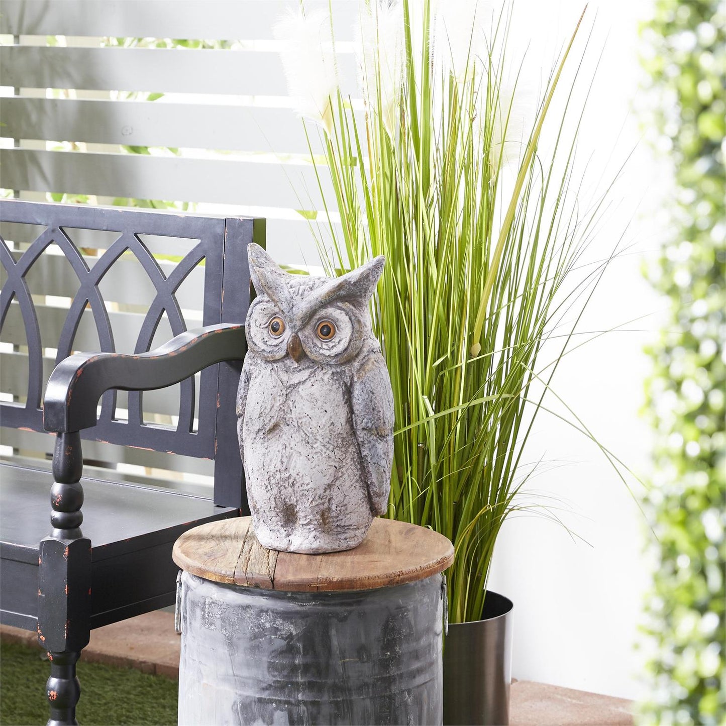 92863 Gray Polystone Owl Indoor Outdoor Decorative Garden Sculpture, 9" x 7" x 17"