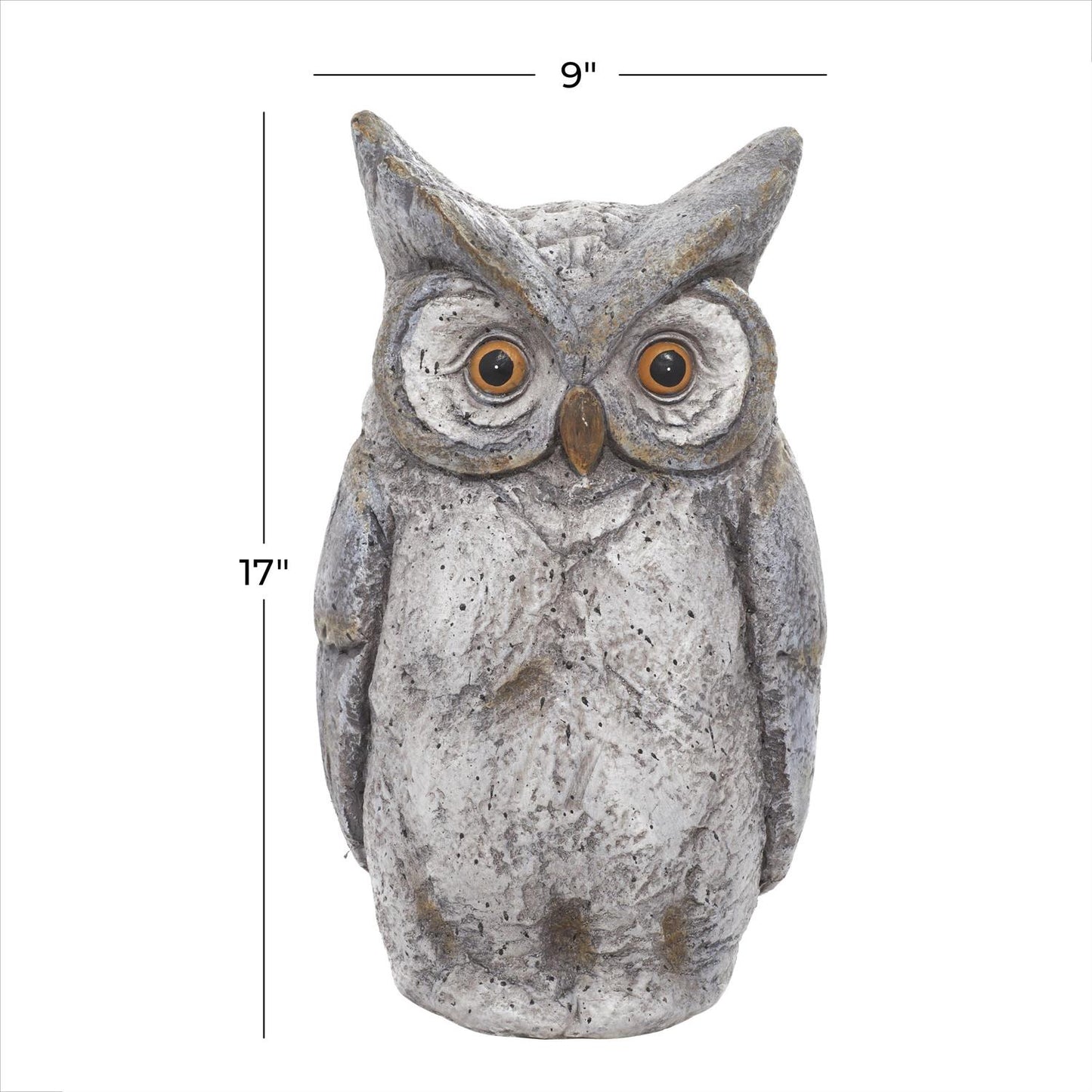 92863 Gray Polystone Owl Indoor Outdoor Decorative Garden Sculpture, 9" x 7" x 17"