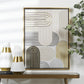 CREAM CANVAS ABSTRACT ART DECO LINEAR ARCHED FRAMED WALL ART WITH GOLD FOIL ACCENTS, 24" X 2" X 32"