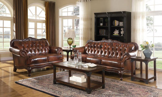 Airotciv 2-piece Full Leather Upholstered Sofa Set Brown