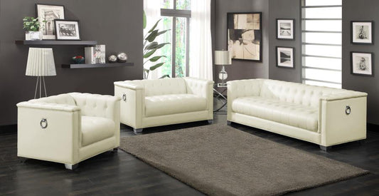 193505 Onaivahc 3-piece Upholstered Track Arm Sofa Set Pearl White Success