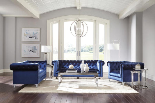 Rekelb 2-piece Upholstered Tuxedo Arm Tufted Sofa Set Blue