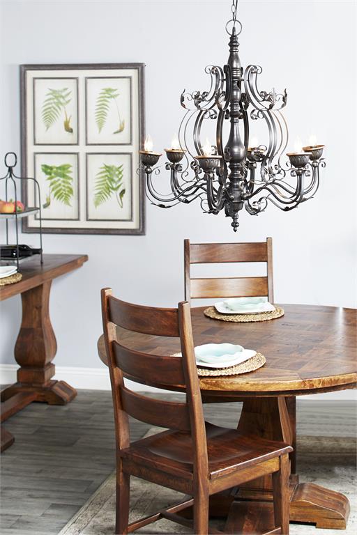 63176 Large Black Metal Chandelier Pendant Light with Scrolled Arms and Leaf Accents, 32" x 34"