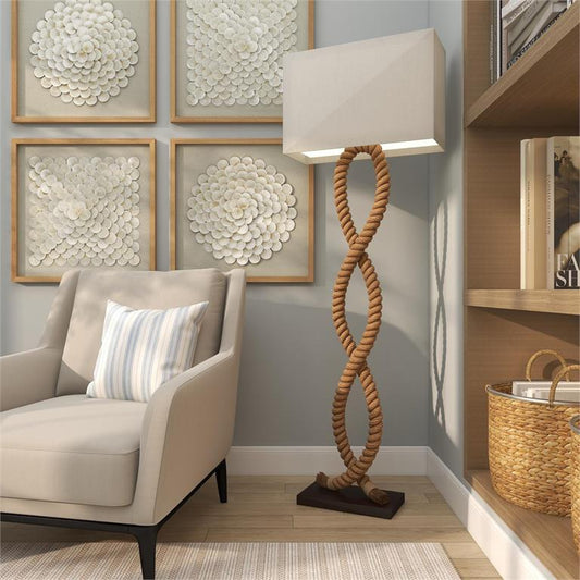 17676 Brown Jute Rope Rope Floor Lamp with Linen Shade, 20" x 9" x 63"