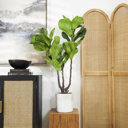 37096 Green Faux Foliage Fiddle Leaf Artificial Tree with Black Pot, 24" x 19" x 49"