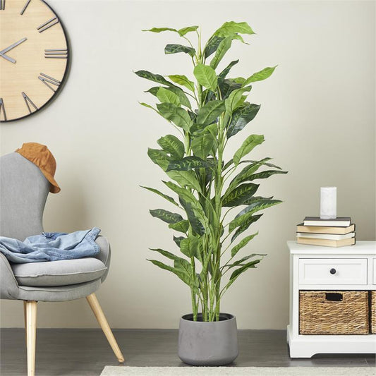 47096 GREEN FAUX FOLIAGE ARTIFICIAL TREE WITH BLACK PLASTIC POT, 29" X 29" X 61"