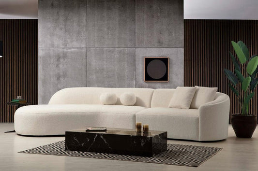 Eolc Ivory Boucle Curved 134" LAF Sectional