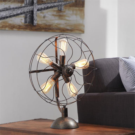 93248 Bronze Metal Vintage Fan Shape 5 Light Accent Lamp, 19" x 8" x 24"